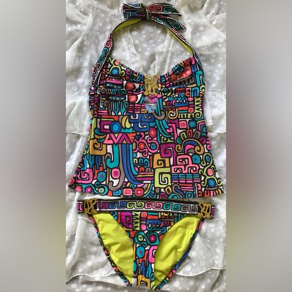 Trina Turk Tankini Bikini Set Colorful with Gold Size 4 - Picture 1 of 4